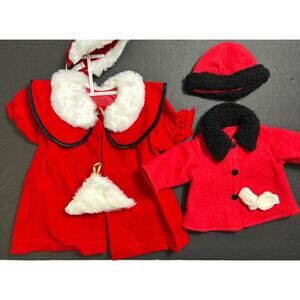 Doll Clothes Lot 2 Coats Velvet Red Faux Fur & Fleece Hats Mittens New 16-18”